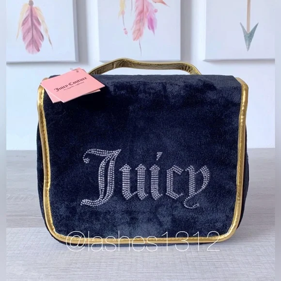 JUICY COUTURE Makeup Bag Travel Cosmetic Case - Black & Gold - Picture 2 of 6